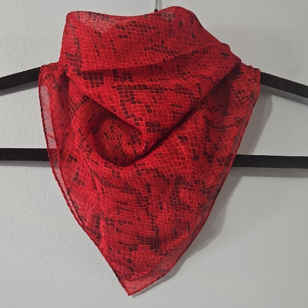 Red & Black Patterned Sheer Scarf 20x21